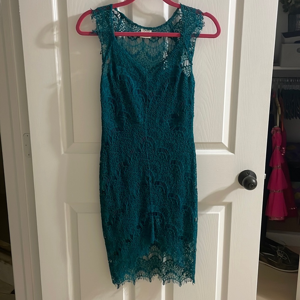 Jade green lace tank dress